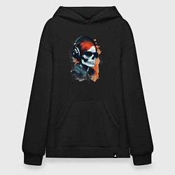 Толстовка-худи оверсайз Grunge redhead girl skull, цвет: черный