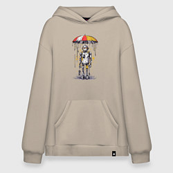 Худи оверсайз Одинокий робот под зонтом