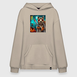 Толстовка-худи оверсайз Белочка с окровавленным ножом и в маске - хэллоуин, цвет: миндальный
