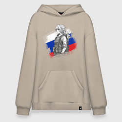 Худи оверсайз Аниме девушка на фоне триколора