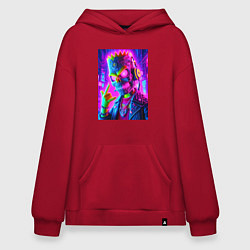 Толстовка-худи оверсайз Cyber skeleton of Bart Simpson - neon glow, цвет: красный