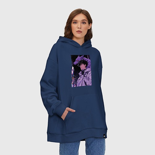 Худи оверсайз Магическая битва Мэгуми Фусигуро волк / Тёмно-синий – фото 3