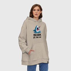 Толстовка-худи оверсайз Shark ice cream - ai art, цвет: миндальный — фото 2