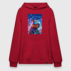 Толстовка-худи оверсайз Cyber capybara - neon metropolis, цвет: красный