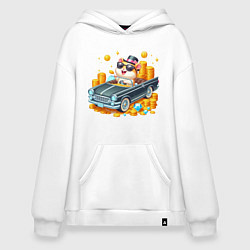 Толстовка-худи оверсайз Хомяк миллионер на автомобиле, цвет: белый