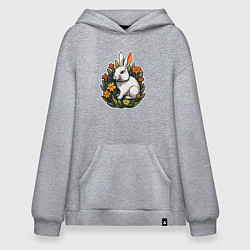 Толстовка-худи оверсайз Заяц и цветы, цвет: меланж