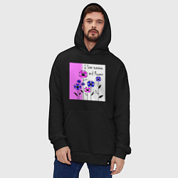 Толстовка-худи оверсайз Люблю лето и цветы яркий розовый, цвет: черный — фото 2