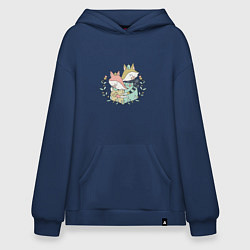 Толстовка-худи оверсайз Влюблённые лисички, цвет: тёмно-синий