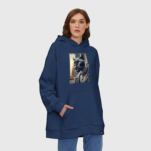 Худи оверсайз Cool dude panther from New York - ai art / Тёмно-синий – фото 3