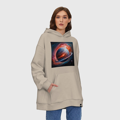 Худи оверсайз Огненная планета / Миндальный – фото 3