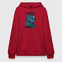 Толстовка-худи оверсайз Ночной скелет скейтбордист, цвет: красный