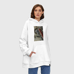 Толстовка-худи оверсайз Трещотка ключ и чертеж, цвет: белый — фото 2