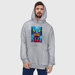 Толстовка-худи оверсайз Прикольный кибер Пикачу в шлеме - нейроарт, цвет: меланж — фото 2