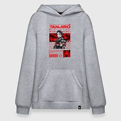 Толстовка-худи оверсайз Тандзиро Камадо Клинок рассекающий демонов стиль, цвет: меланж