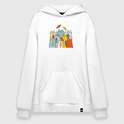 Толстовка-худи оверсайз Коты и рыбы, цвет: белый