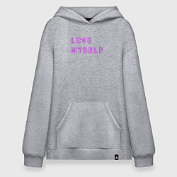 Толстовка-худи оверсайз Надпись love myself BTS, цвет: меланж