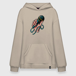 Толстовка-худи оверсайз Микрофон в руке, цвет: миндальный