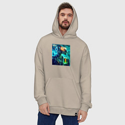 Толстовка-худи оверсайз Крутой Дино в неоновых очках - нейроарт, цвет: миндальный — фото 2