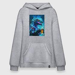 Толстовка-худи оверсайз Cyber beersaur with a mug of beer, цвет: меланж