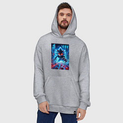 Толстовка-худи оверсайз Hedgehog in neon metropolis - ai art, цвет: меланж — фото 2