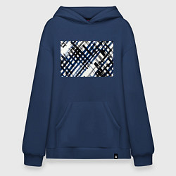 Толстовка-худи оверсайз Косая клетка бело-синяя, цвет: тёмно-синий