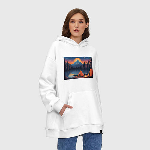 Худи оверсайз Палатка на берегу озера / Белый – фото 3