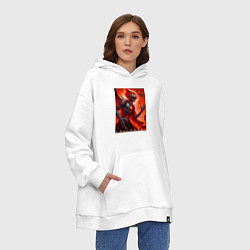 Толстовка-худи оверсайз Кибер кошка ведьма - хэллоуин, цвет: белый — фото 2