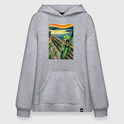 Толстовка-худи оверсайз Кузнечик кричит на картине Эдварда Мунка - мем иск, цвет: меланж