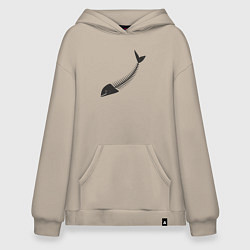 Толстовка-худи оверсайз Рыбный скелет, цвет: миндальный