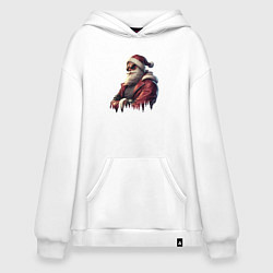 Толстовка-худи оверсайз Крутой брутальный Дед Мороз, цвет: белый