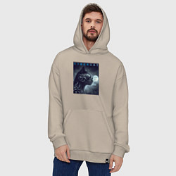 Толстовка-худи оверсайз Cyber black cat - ai art fantasy, цвет: миндальный — фото 2