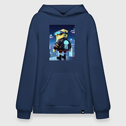 Толстовка-худи оверсайз Sponge Bob - cyberpunk, цвет: тёмно-синий