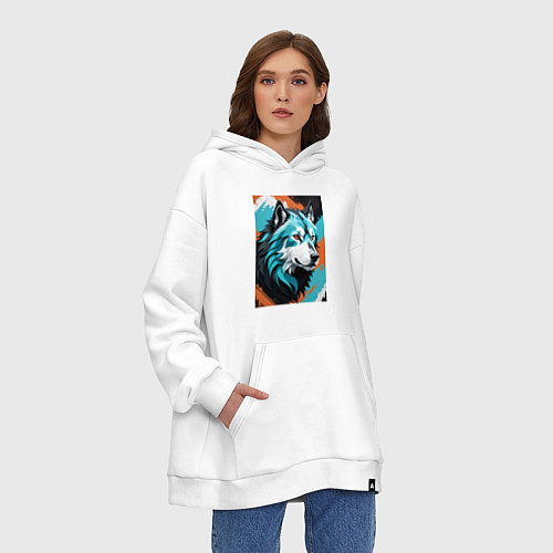 Худи оверсайз Серо-голубой волк / Белый – фото 3