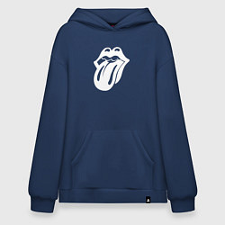 Толстовка-худи оверсайз Rolling Stones - white logo, цвет: тёмно-синий