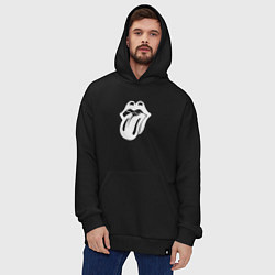 Толстовка-худи оверсайз Rolling Stones - white logo, цвет: черный — фото 2