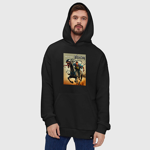 Худи оверсайз Eddie rides a symbiote horse - Venom 3 / Черный – фото 4