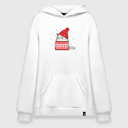 Худи оверсайз Кот в свитере с оленями и красной шапке