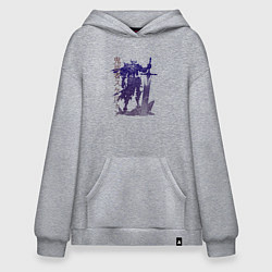 Толстовка-худи оверсайз Рогатый воин-скелет, цвет: меланж