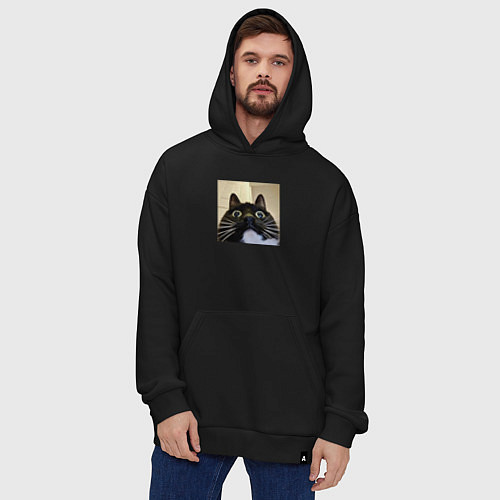Худи оверсайз Видеосвязь с котом мем звонит / Черный – фото 4