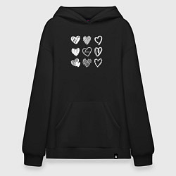 Толстовка-худи оверсайз Hearts love hand draw, цвет: черный