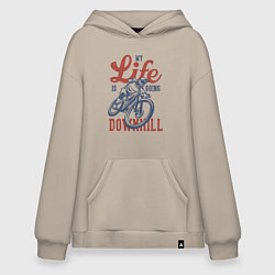 Толстовка-худи оверсайз My life is going downhill, цвет: миндальный