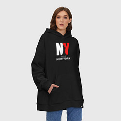 Толстовка-худи оверсайз The city of New York, цвет: черный — фото 2