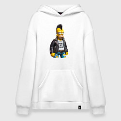 Толстовка-худи оверсайз The harsh Homer Simpson - punks not dead, цвет: белый