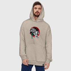 Толстовка-худи оверсайз Клинок рассекающий демонов Незуко и Тандзиро круг, цвет: миндальный — фото 2