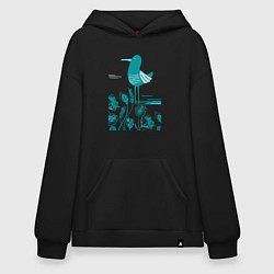 Худи оверсайз Птичка и цветы в голубом