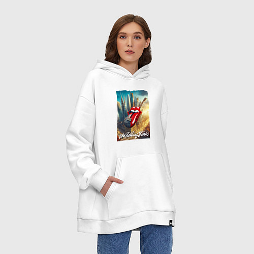 Худи оверсайз Rolling Stones - logo-guitar / Белый – фото 3