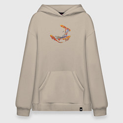 Толстовка-худи оверсайз Карпы кои рыбы, цвет: миндальный