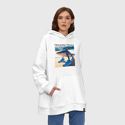 Толстовка-худи оверсайз Tralalera tralala - brainrot shark memes, цвет: белый — фото 2