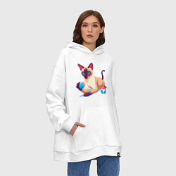 Толстовка-худи оверсайз Игривый сиамский котик, цвет: белый — фото 2