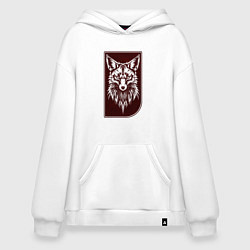 Толстовка-худи оверсайз Лис на багровом фоне, цвет: белый